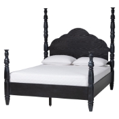 Baxton Studio Martino Four-Poster Platform Bed - Sculpted Post Bed Frame with Panel Headboard, Vintage Spindle Bed, Black, King Baxton Studio restaurant furniture, hotel furniture, commercial furniture, wholesale bedroom furniture, wholesale king, classic king